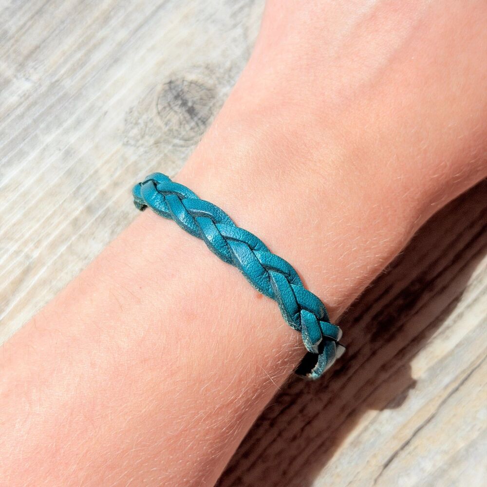 Boho Turquoise Blue Braided Leather Bracelet Handmade Western Stacking Jewelry